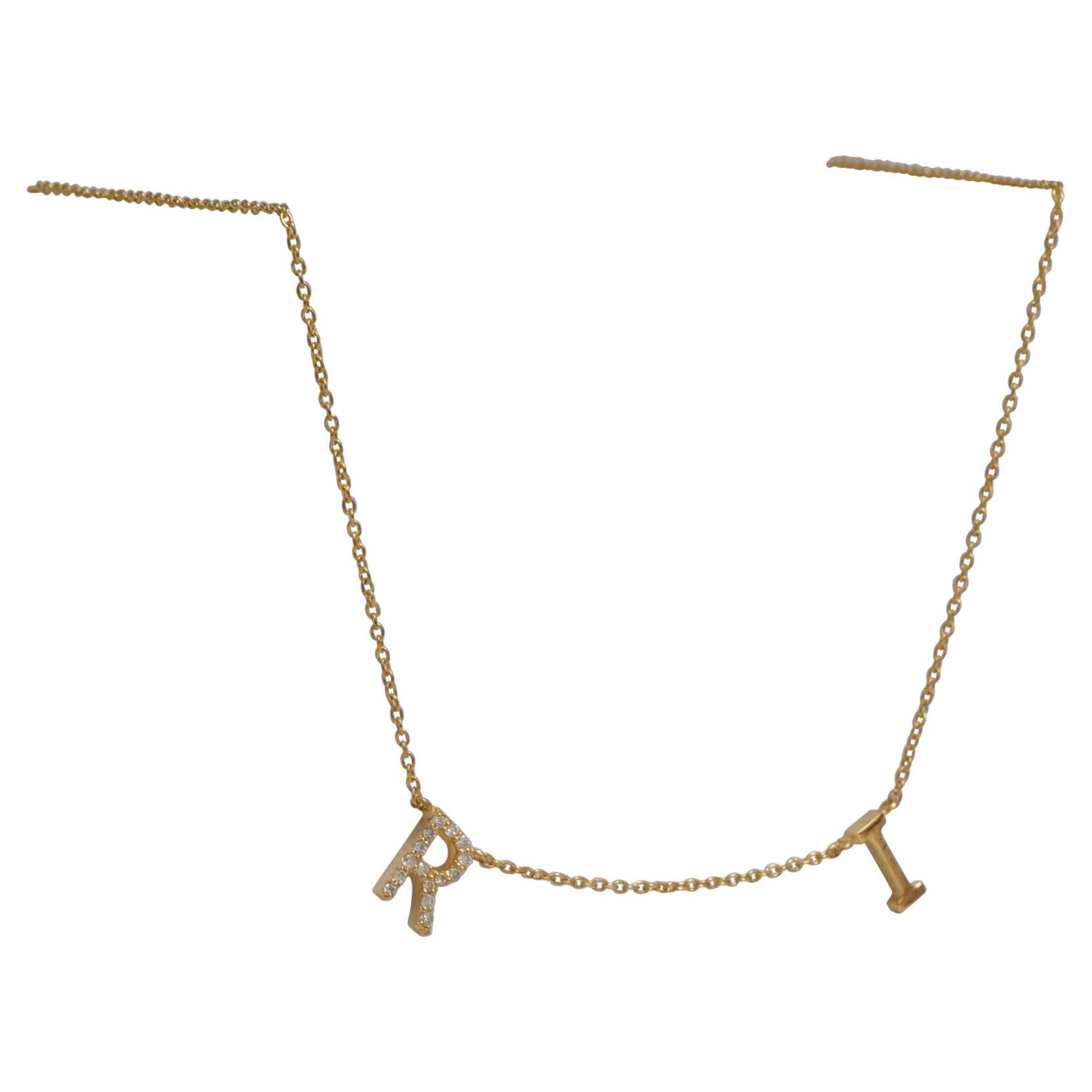 Personalized Initial Charm Diamond Necklace in 14k Solid Gold (Certified)