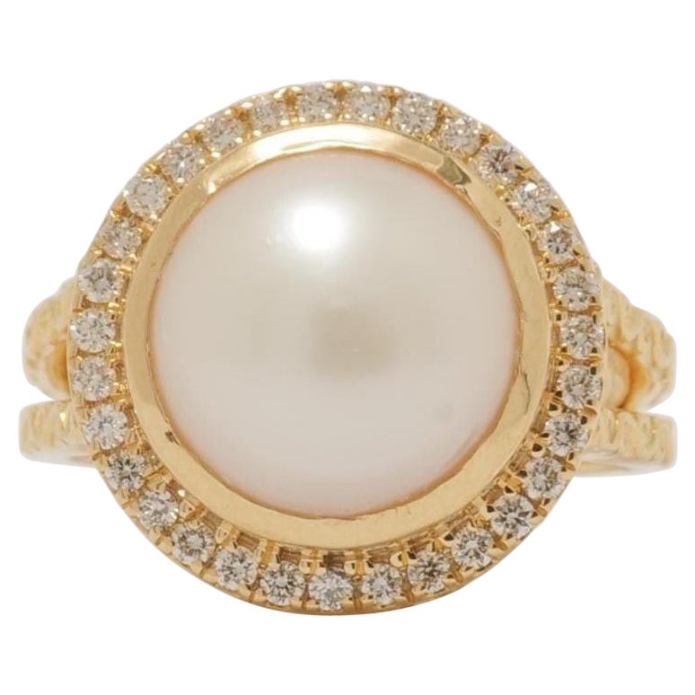 Anello con diamante a forma di perla in oro massiccio 14K (certificato) in vendita