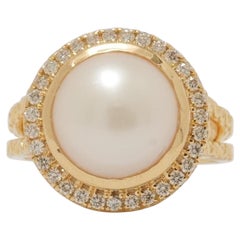 Perlenhalo-Diamantring aus massivem 14-karätigem Gold (zertifiziert)