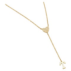 Personalized Initial Heart Lariat Diamond Necklace in 14k Solid Gold (Certified)
