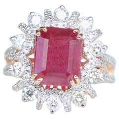 Smaragd-Schliff Rubin Edelstein Halo Diamant Ring in 14k Solid Gold (zertifiziert)
