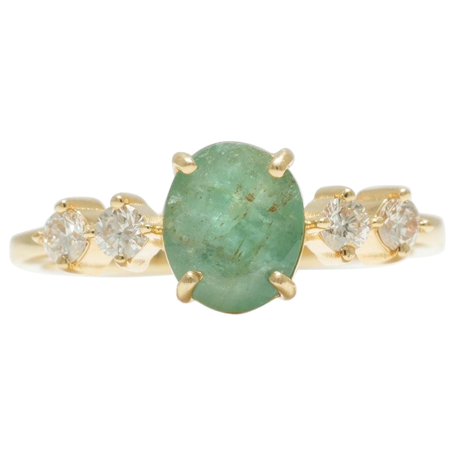 Emerald Gemstone Diamond Engagement Ring in 14K Solid Gold (Certified) For Sale