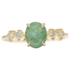 Emerald Gemstone Diamond Engagement Ring in 14K Solid Gold (Certified)