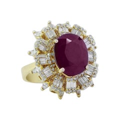 Rubin Baguette Halo Edelstein Statement Ring in 14k Solid Gold (zertifiziert)