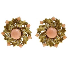  Gold Diamond Coral Clip-On Earrings