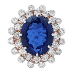 Blue Sapphire Oval Gemstone Diamond Ring in 14k Solid Gold (Certified)