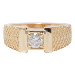 Geometric Round Solitaire Diamond Men Ring in 14k Solid Gold (Certified)