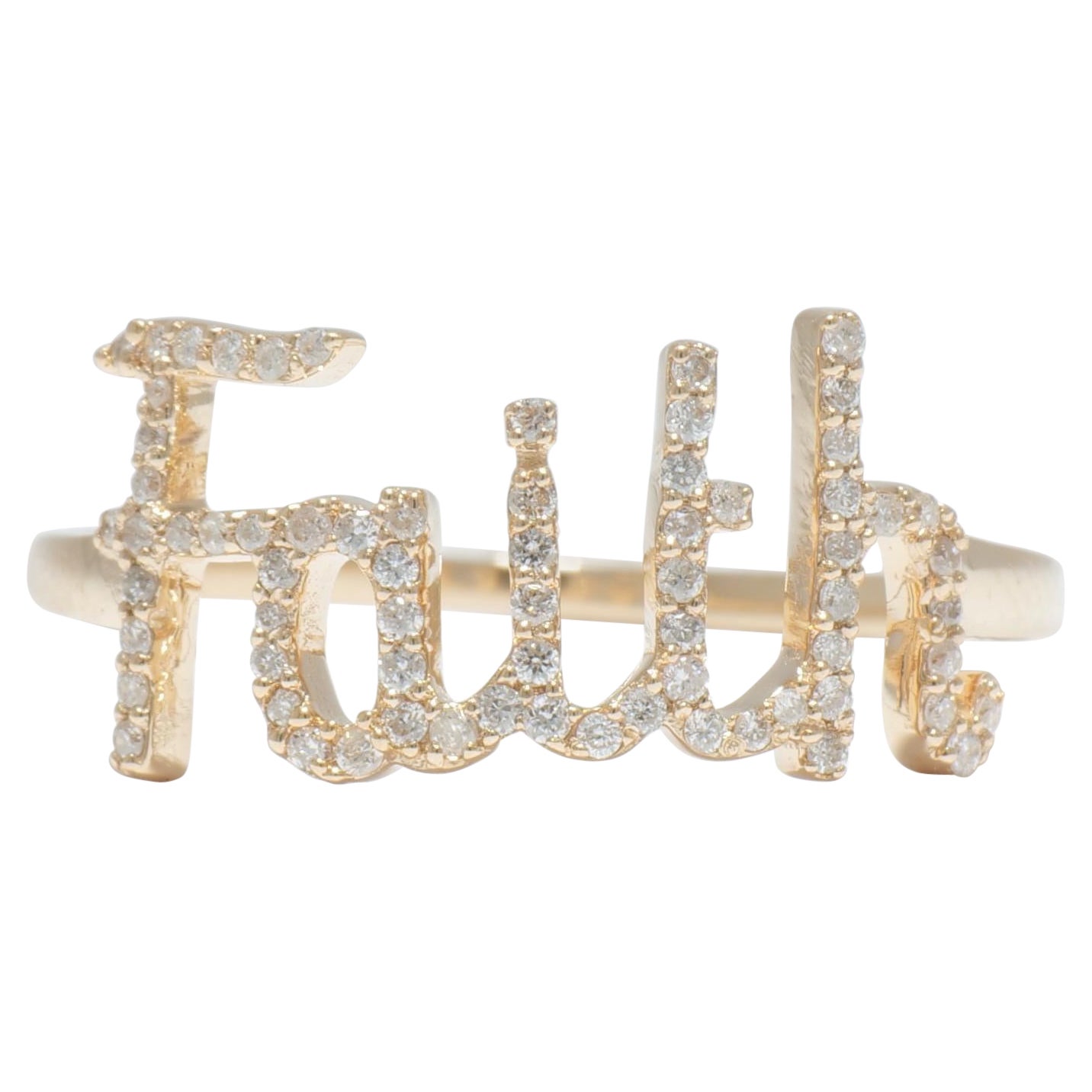 Anello con diamante Faith Script in oro massiccio 14K (certificato)