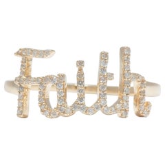 Faith Script Diamond Ring in 14K Solid Gold (Certified)