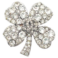Chanel Silver CC Crystal Clover Leaf Brooch