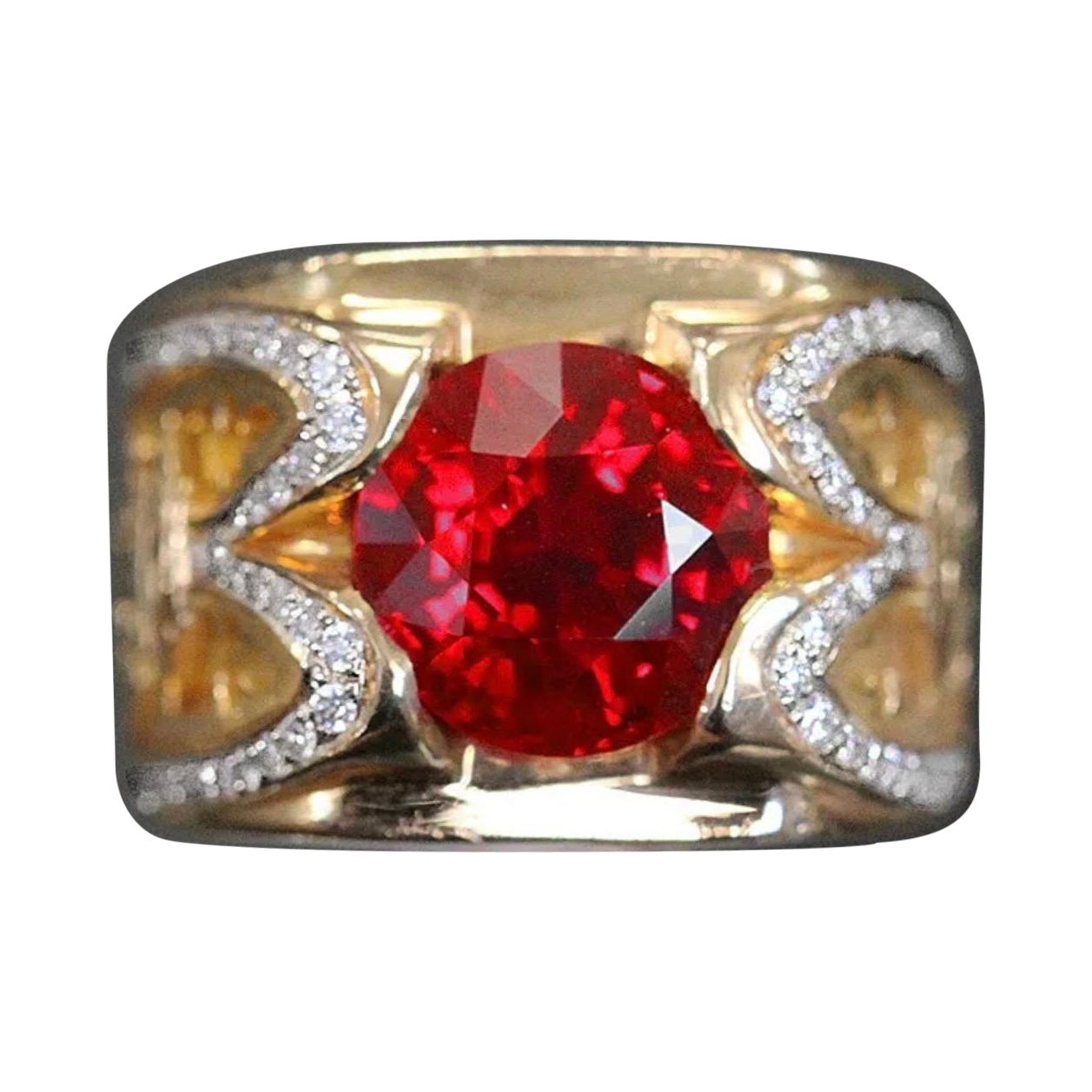 4.02 ct Huge Round Burma Pigeon Blood Ruby GRS , GIA  Custom Unique Mens Ring. For Sale
