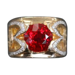 4.02 ct Huge Round Burma Pigeon Blood Ruby GRS , GIA  Custom Unique Mens Ring.