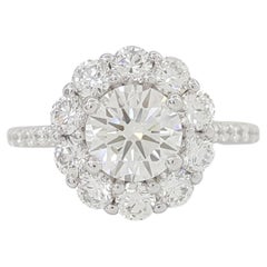 GIA Certified 2 Ct. Round Brilliant Cut Diamond Halo Pave Ring