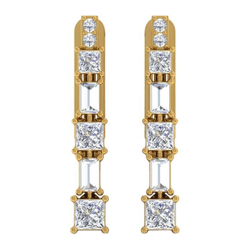 0.80 Carat SI/HI Princess Diamond Lever Back Drop Earrings 18k Yellow Gold