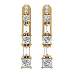 0.80 Carat SI/HI Princess Diamond Lever Back Drop Earrings 18k Yellow Gold