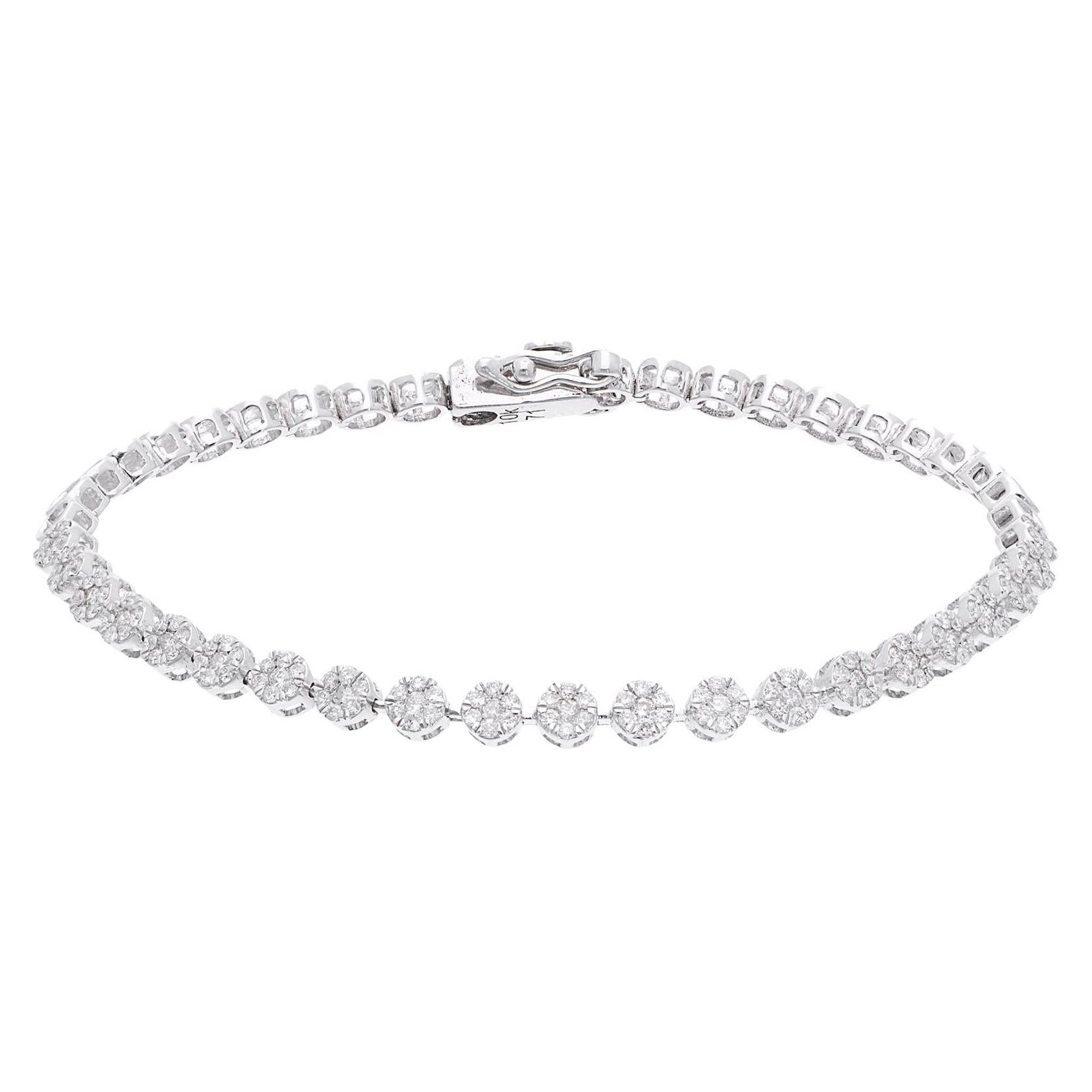 Pulsera de tenis con racimo de diamantes certificados SI/HI de 1 quilate Oro blanco macizo de 10k