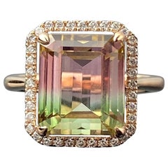 9.95 Carat Bi-Color Watermelon Tourmaline 18K Rose Gold Cocktail Ring