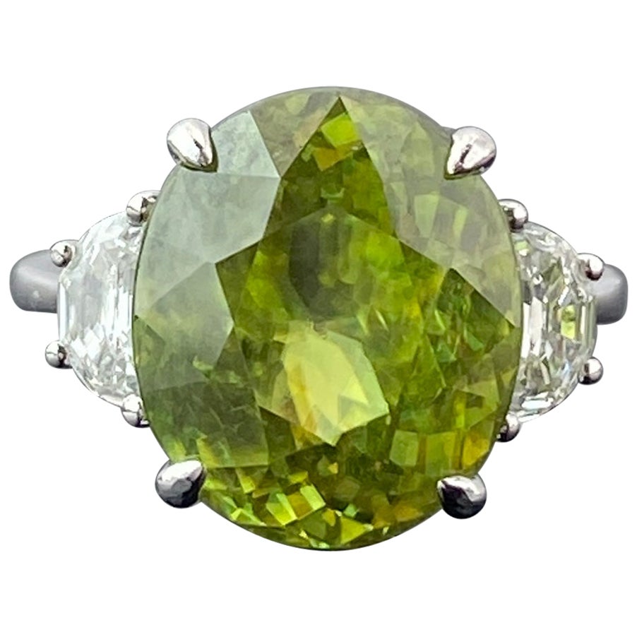 Bague de fiançailles cocktail à trois pierres en sphène et diamant de 9,59 carats certifié en vente