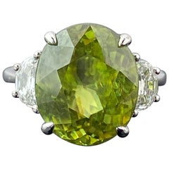 Certified 9.59 Carat Sphene and Diamond Three Stone Cocktail Engagement Ring