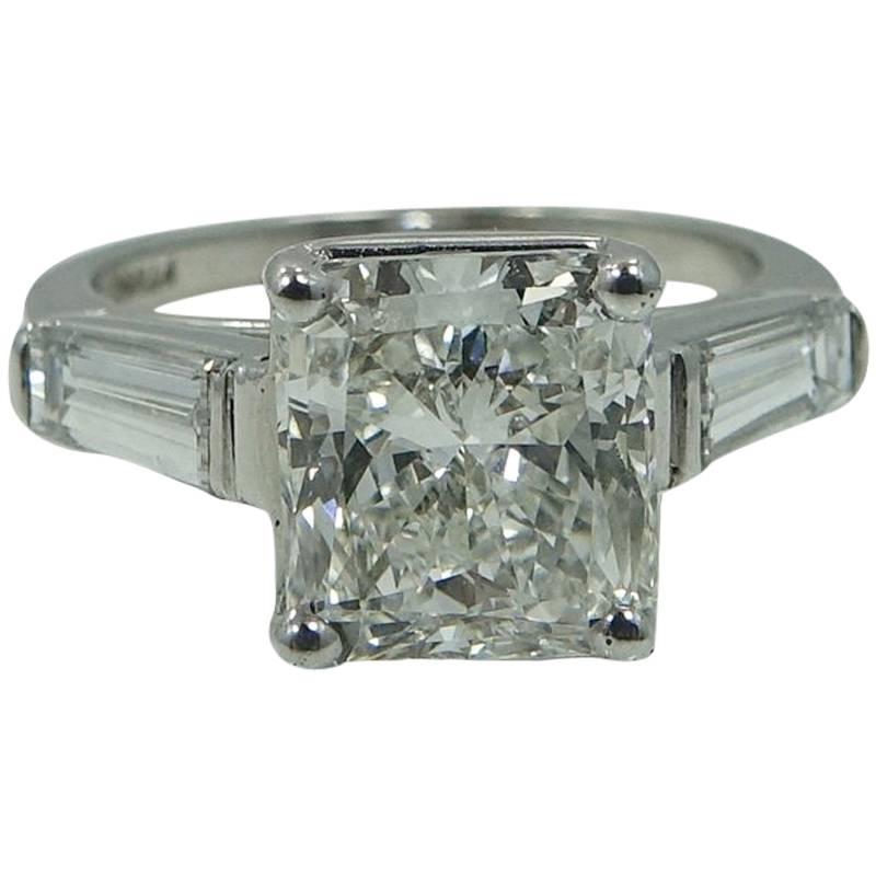 4.82 Carat Radiant Cut GIA Diamond Platinum Engagement Ring For Sale