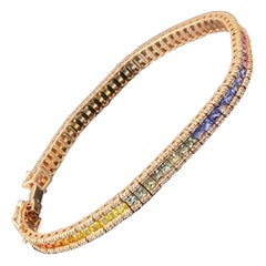 6.04 Carat Multi Color Sapphire and Diamond Tennis Bracelet