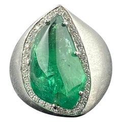 11.49 Carat Emerald Cabochon and Diamond Unisex Cocktail Ring