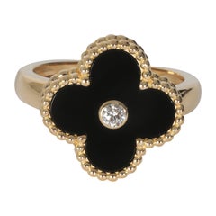 Van Cleef & Arpels Yellow Gold Onyx and Diamond Vintage Alhambra Ring