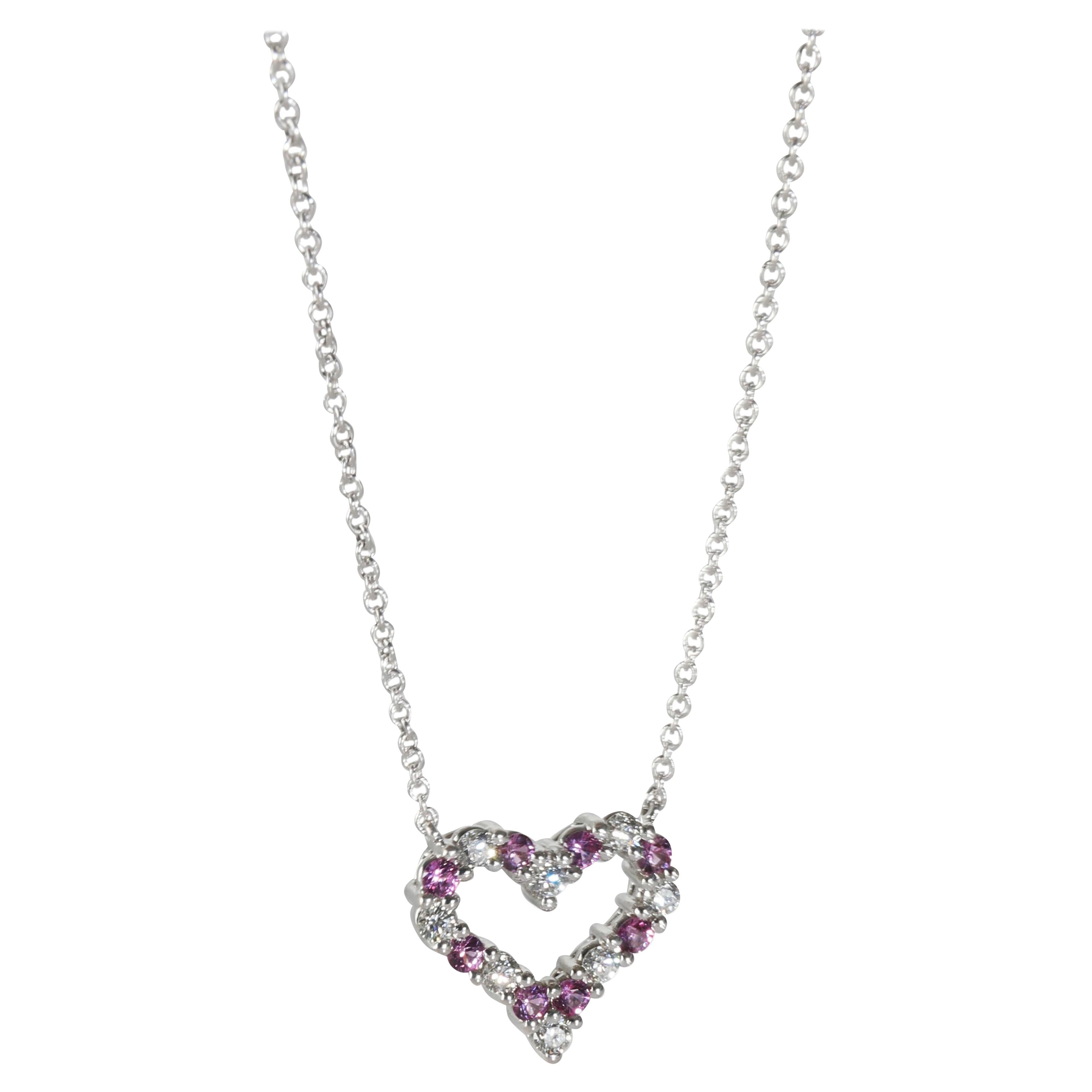 Tiffany & Co. Ciondolo a cuore aperto con diamanti e zaffiri rosa, platino 0,3 CTW