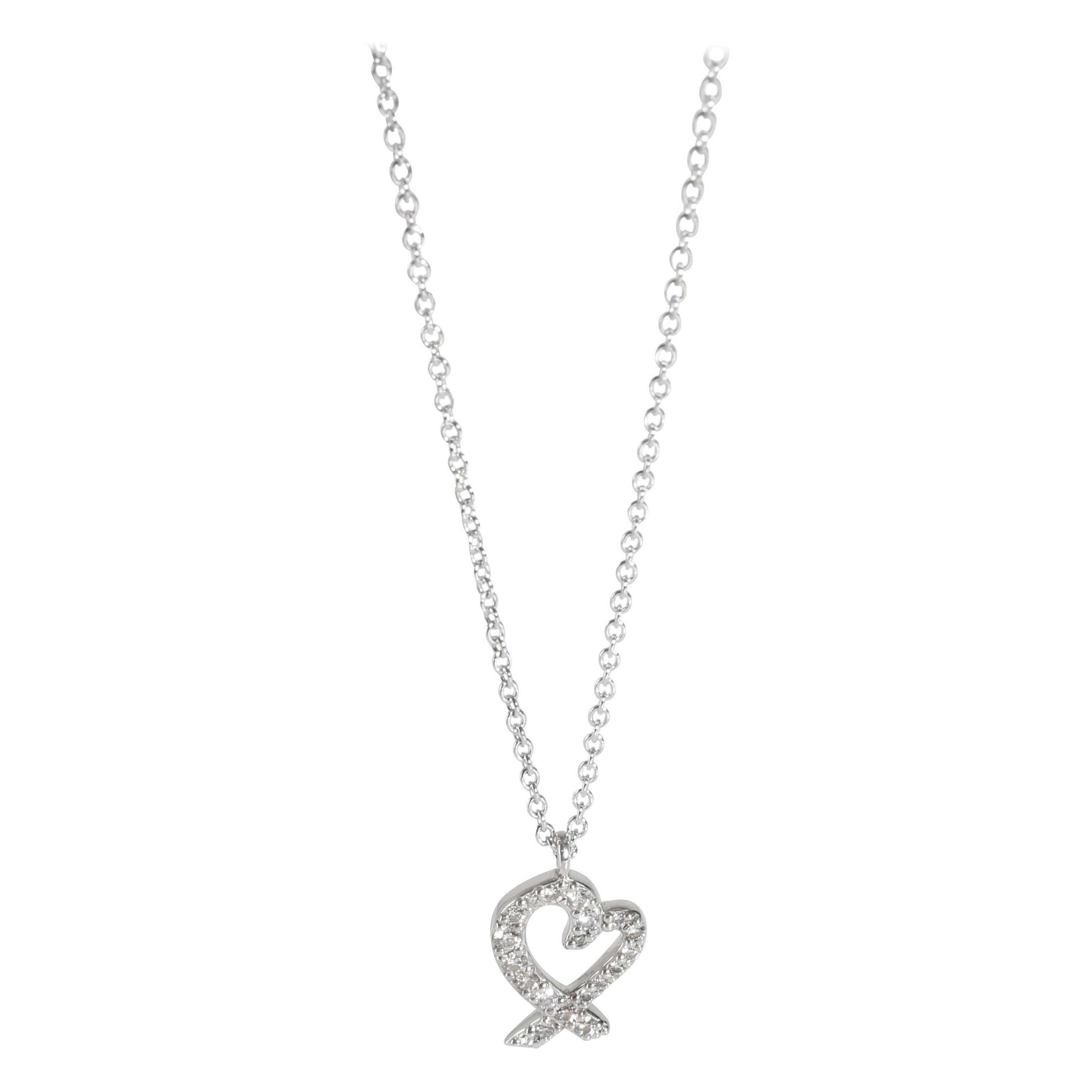 Tiffany & Co. Mini ciondolo con cuore amorevole di Paloma Picasso in oro bianco 18 carati 0,1 CTW in vendita