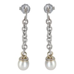 David Yurman Yellow Gold & Sterling Silver Pearl and Diamond Earrings