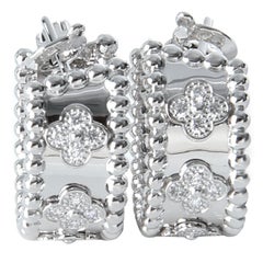Van Cleef & Arpels White Gold Diamond Perlee Clovers Hoop Earrings