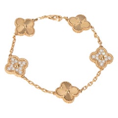 Van Cleef & Arpels Yellow Gold Diamond Vintage Alhambra Bracelet