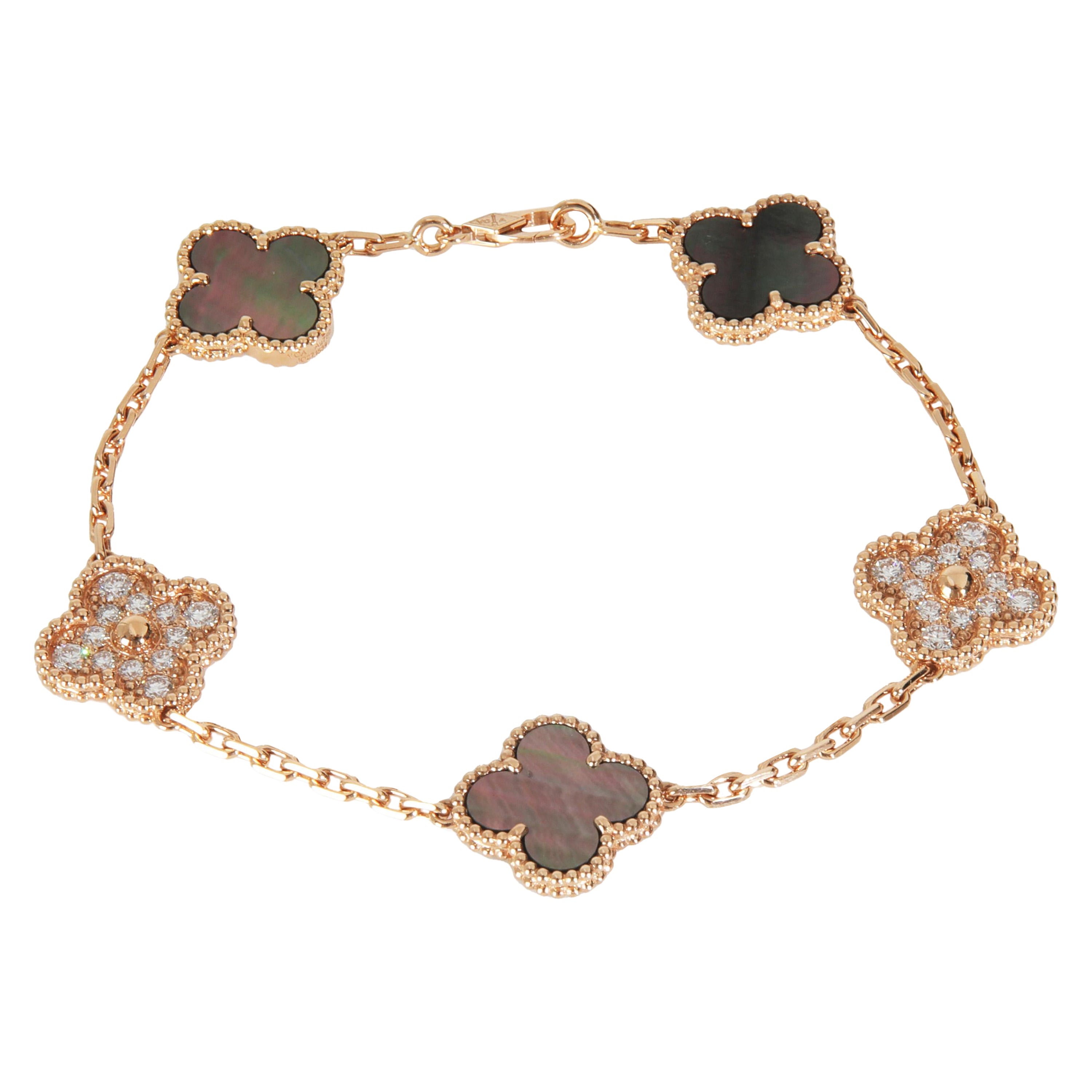 Van Cleef & Arpels Rose Gold Mother Of Pearl & Diamond Alhambra Bracelet