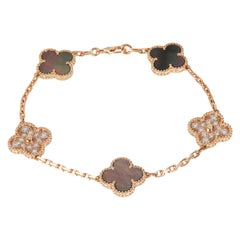 Van Cleef & Arpels Rose Gold Mother Of Pearl & Diamond Alhambra Bracelet