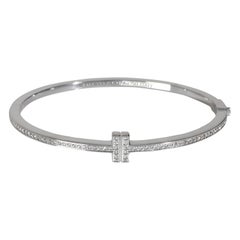 Tiffany & Co. White Gold Diamond Tiffany T Diamond Hinged Wire Bangle Bracelet