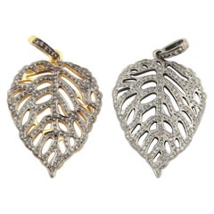 Pave Diamond Leaf Diamond Pendant Diamond Leaf 42x30mm Sterling Silver Leaf
