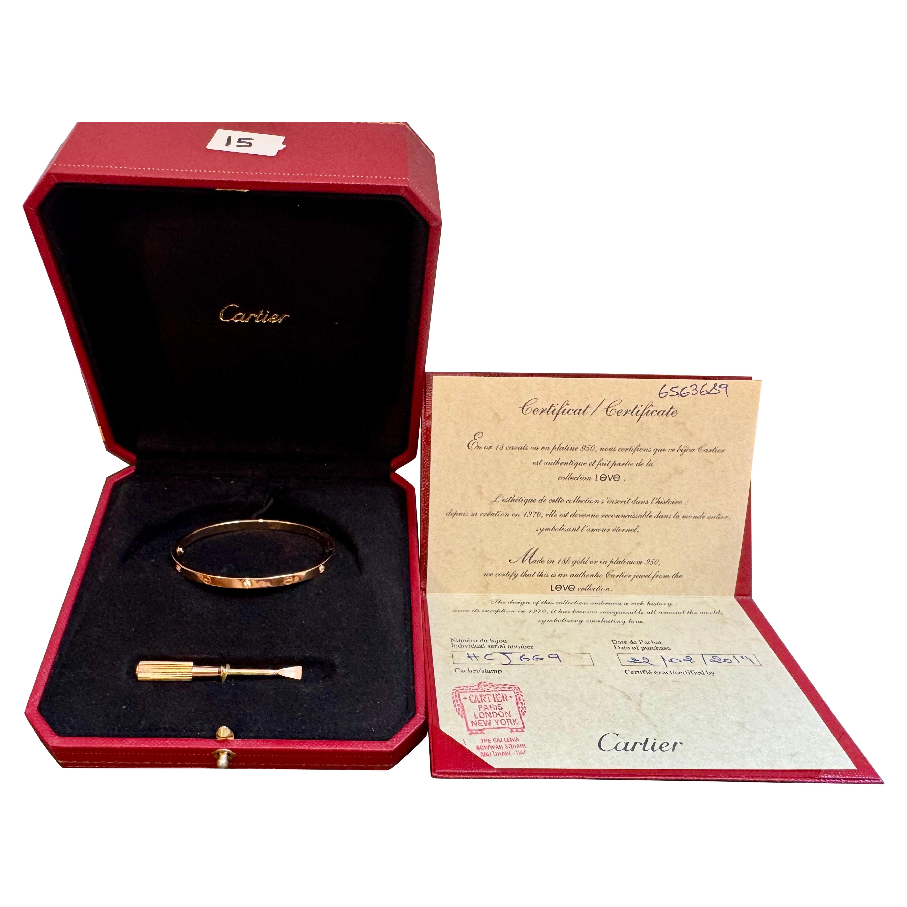 Authentic Cartier Love 6 Diamonds 18 Kt Rose Gold , Size 15 , Box + Certificate For Sale