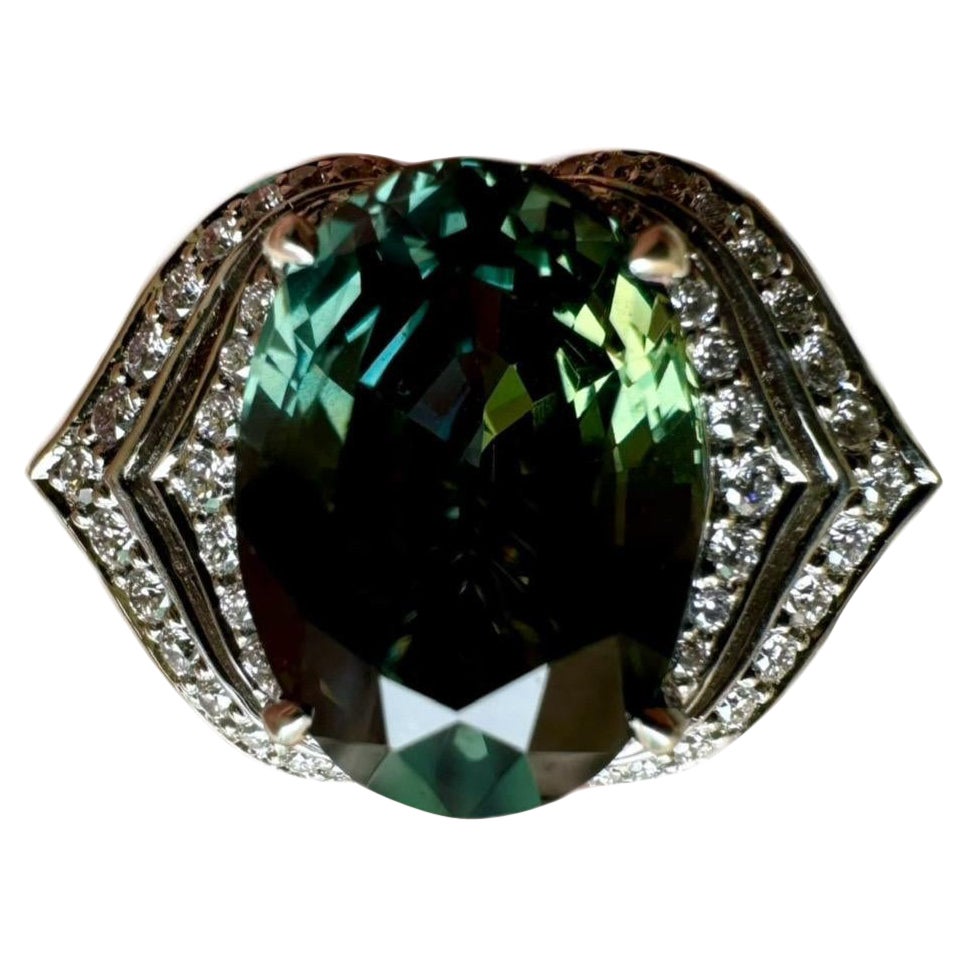 Kat Florence Diamond Platinum 5.09 Carat Unheated Green Sapphire Engagement Ring
