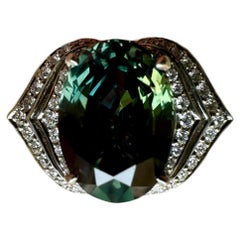 Kat Florence Diamond Platinum 5.09 Carat Unheated Green Sapphire Engagement Ring