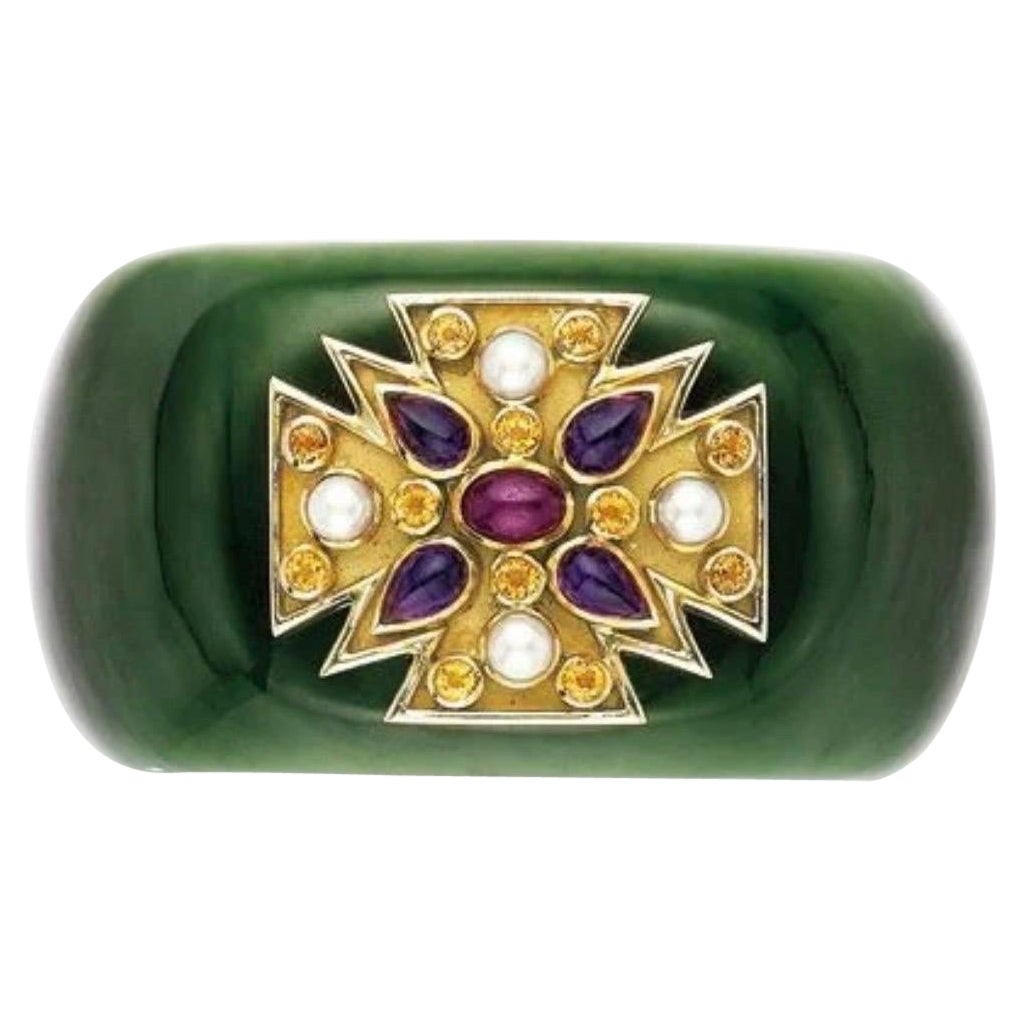 VERDURA Green Jade and Gem-set 'Maltese' Cuff Bracelet For Sale