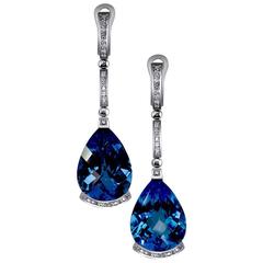 Alex Soldier Blue Topaz Diamond White Gold Swan Drop Earrings One of a kind