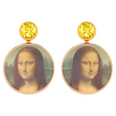 Leonardo Da Vinci Mona Lisa Earrings Studs with citrines and Mother of pearl.
