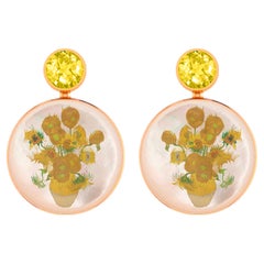 Van Gogh Sonnenblumen Ohrringe Ohrstecker mit Citrin und Perlmutt.