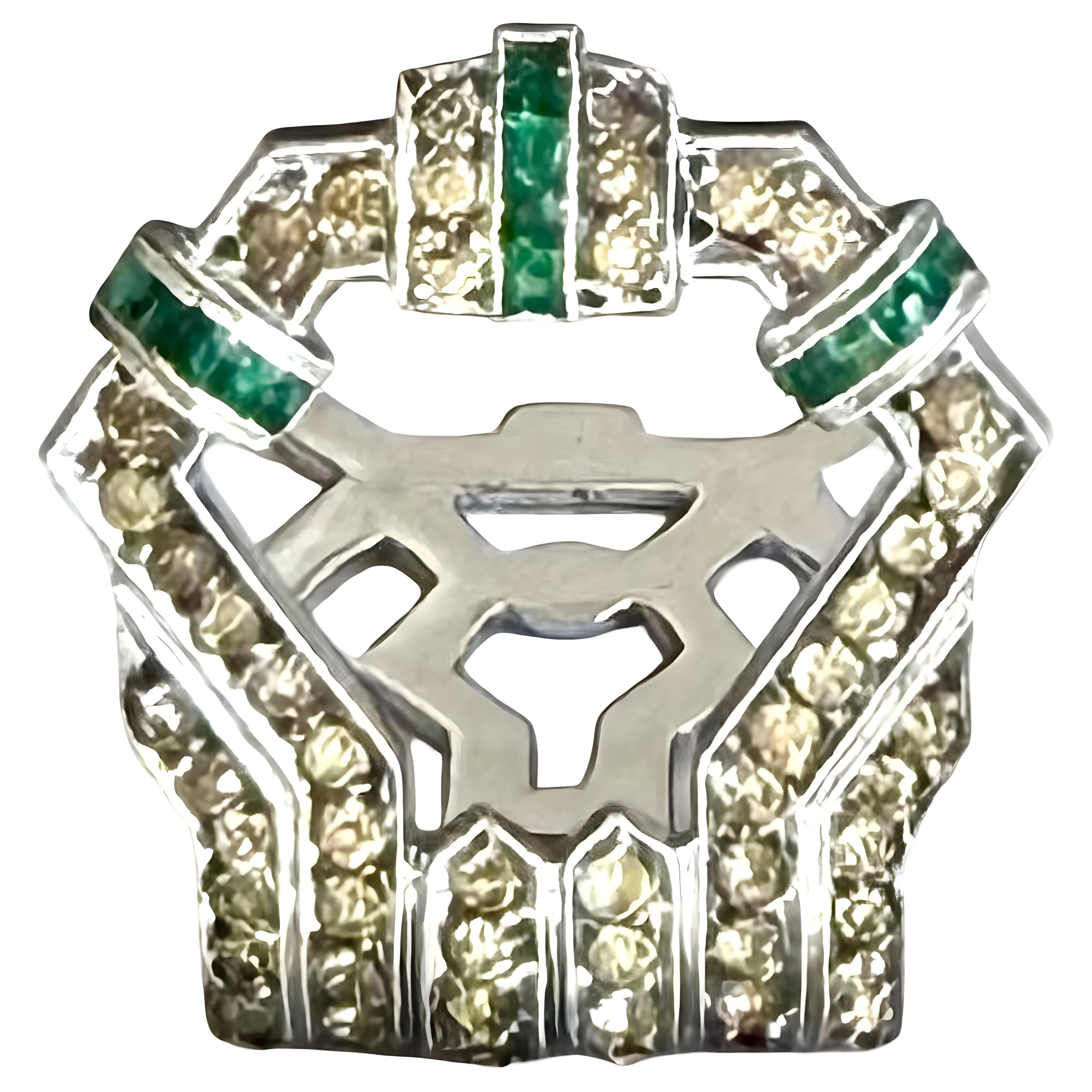 Pinza de vestir Art Déco de plata de ley 925 con pasta verde, antigua de colección en venta