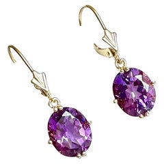 Pendientes de amatista de oro amarillo de 14 ct, pendientes de gota de 14 ct, cierre de palanca