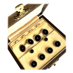 Antique Art Deco buttons with matching cufflinks in original box, mint condition