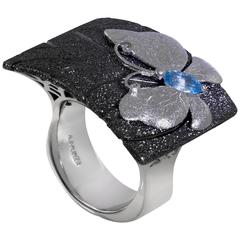 Blue Topaz Silver Platinum Textured Butterfly Ring One of a Kind Handmade in NYC 1