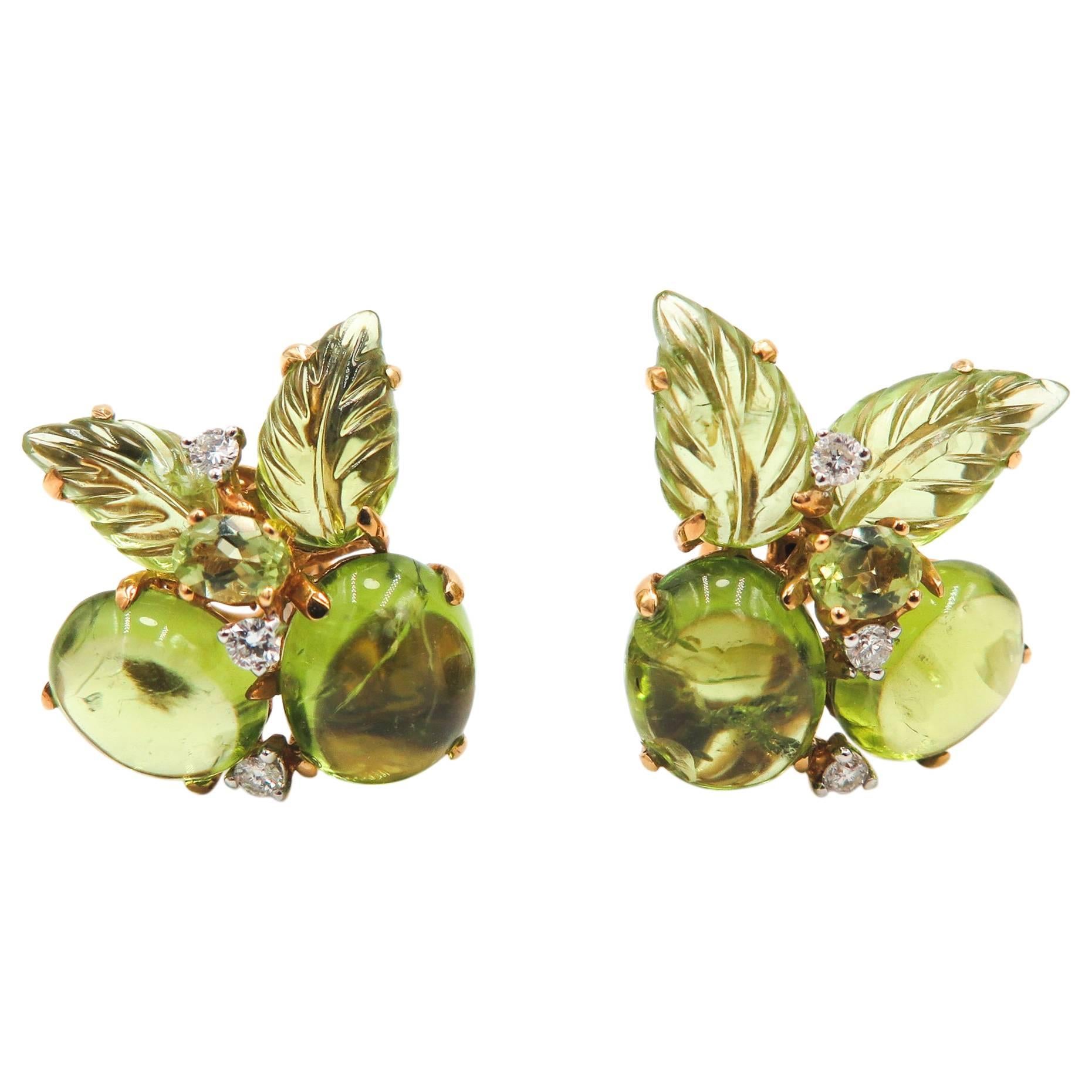 Peridot Carved Gold Earrings