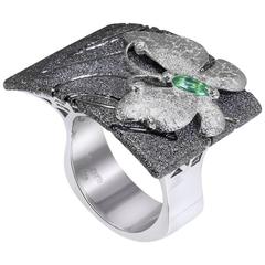 Alex Solider Tourmaline Silver Platinum Textured Butterfly Ring One of a Kind 