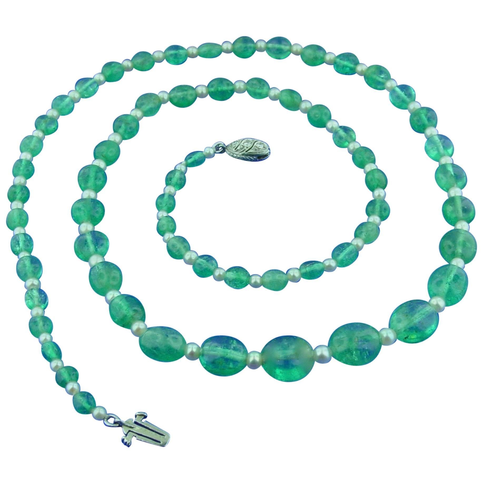 J.E. Caldwell Pearl Emerald Bead Necklace For Sale